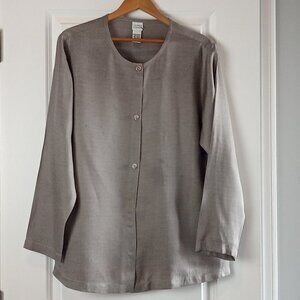 Eileen Fisher Taupe Silk Blend Herringbone Jacket
